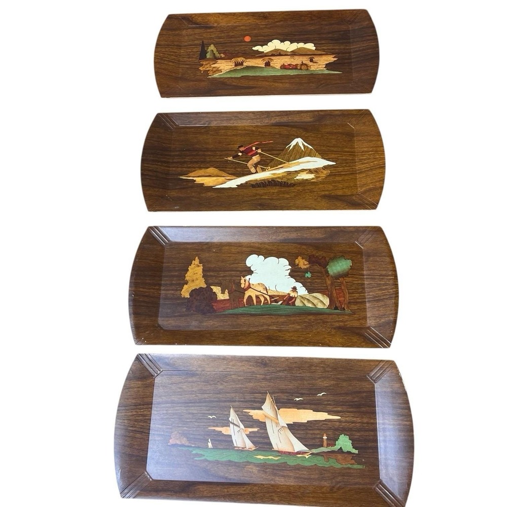 Vintage 1950's Set of 4 Hasko Wooden Lap Trays made by Haskelite Retro Kitchen